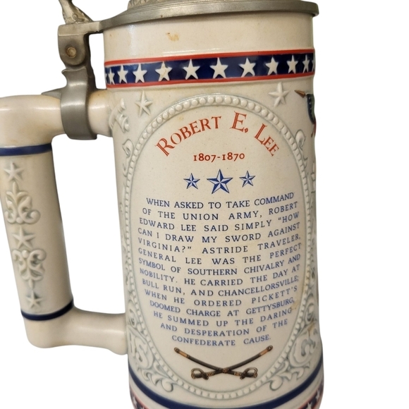 Patriotic Ceramic Beer Stein with Pewter Lid Robert E. Lee Limited Edition D0698 - Picture 10 of 15